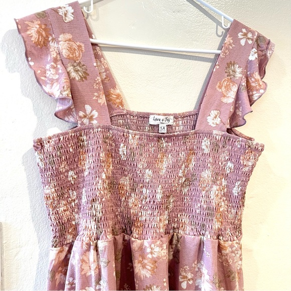Love + Joy Tops - Love + Joy Pink Floral Top Smocked Cocquette Cottagecore Fairy Feminine Size 1X